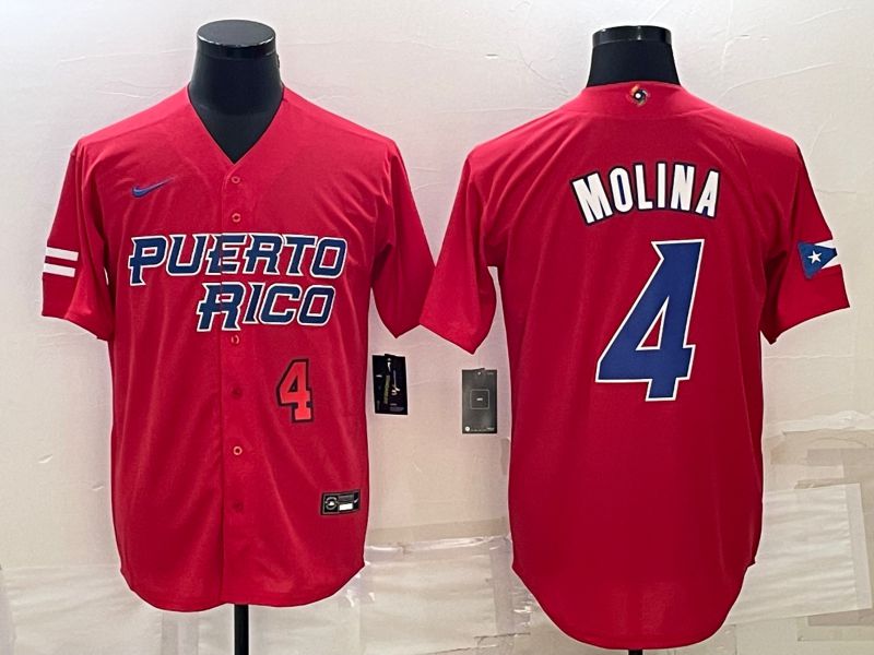 Men 2023 World Cub #4 Molina Red Nike MLB Jersey3